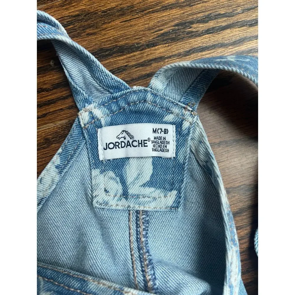 Jordache Girls Roses Denim romper overall Size 7/8 blue